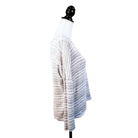 ANTHROPOLOGIE / SPARKLE & FADE Sweater, Gray White Striped Boho Pocket, M - Picture 3 of 12